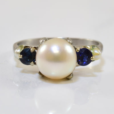 Pearl & Blue Sapphire Cathedral Ring | 7.50ctw | SZ 5 |