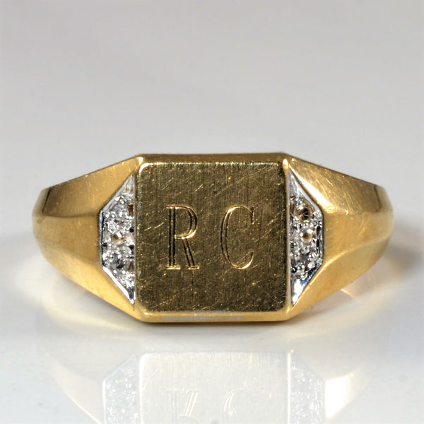 Initial 'RC' Yellow Gold Signet Ring | 0.02ctw | SZ 10 |