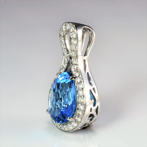 Topaz & Diamond Tear Drop Halo Pendant | 0.38 ctw |