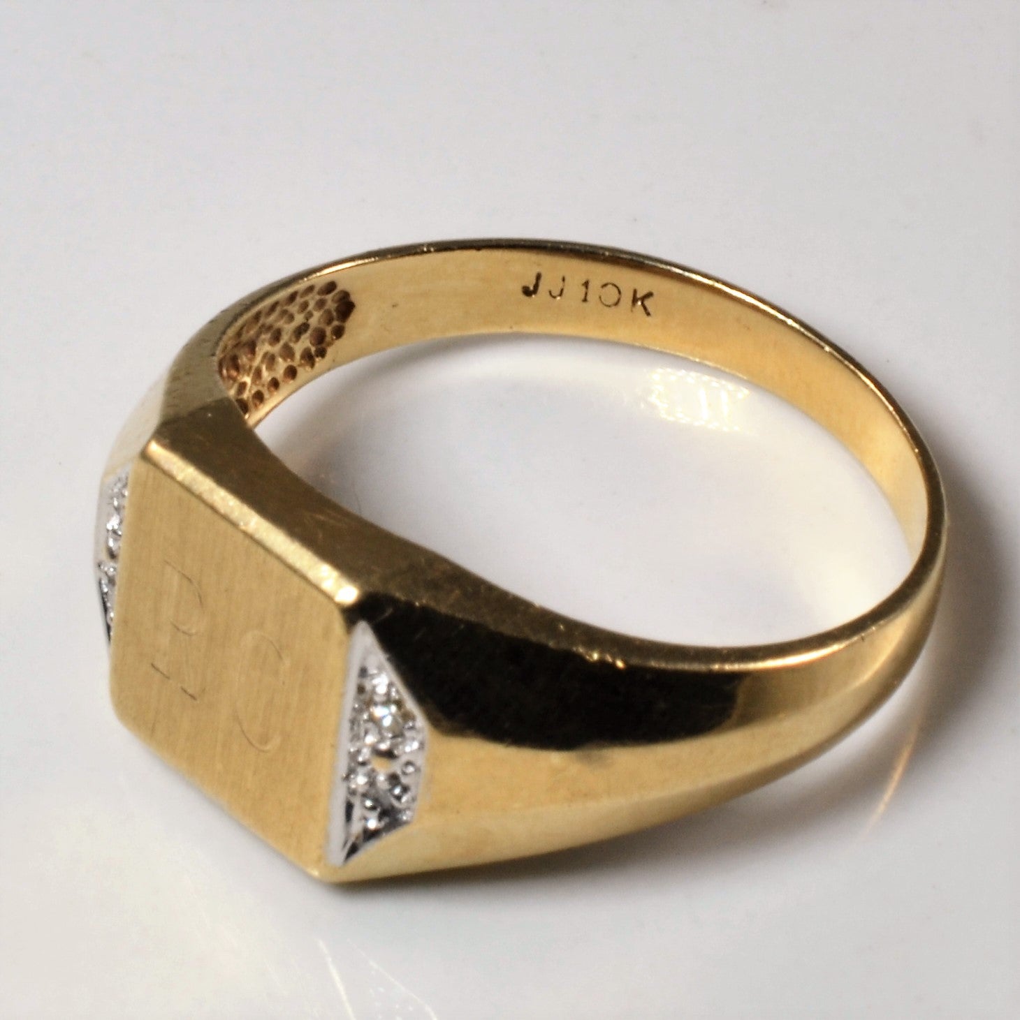 Initial 'RC' Yellow Gold Signet Ring | 0.02ctw | SZ 10 |