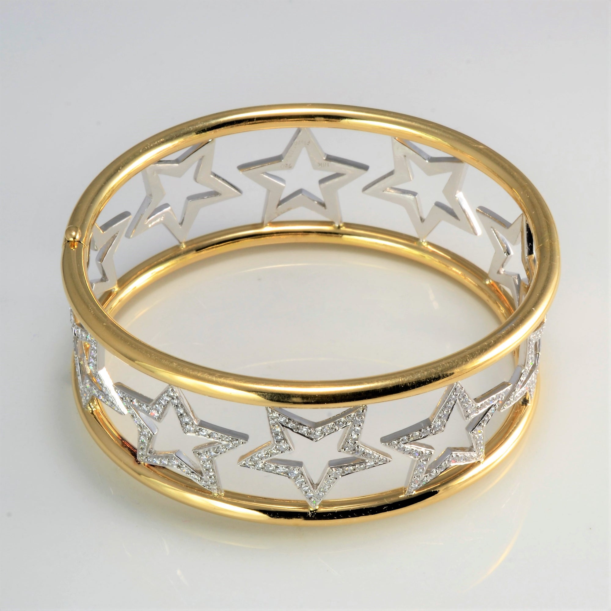 Two Tone Gold Diamond Star Design Bangle | 1.81 ctw, 7''|