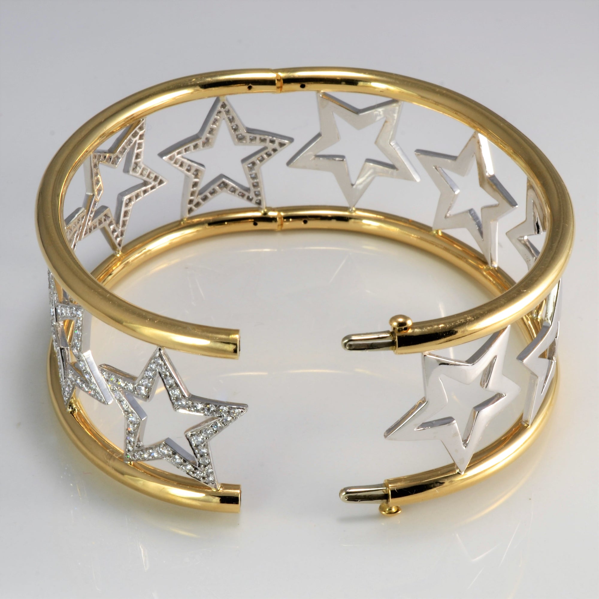 Two Tone Gold Diamond Star Design Bangle | 1.81 ctw, 7''|