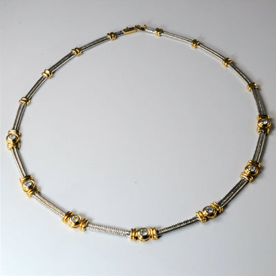 Two Tone Bezel Set Diamond Station Necklace | 1.05ctw | 17