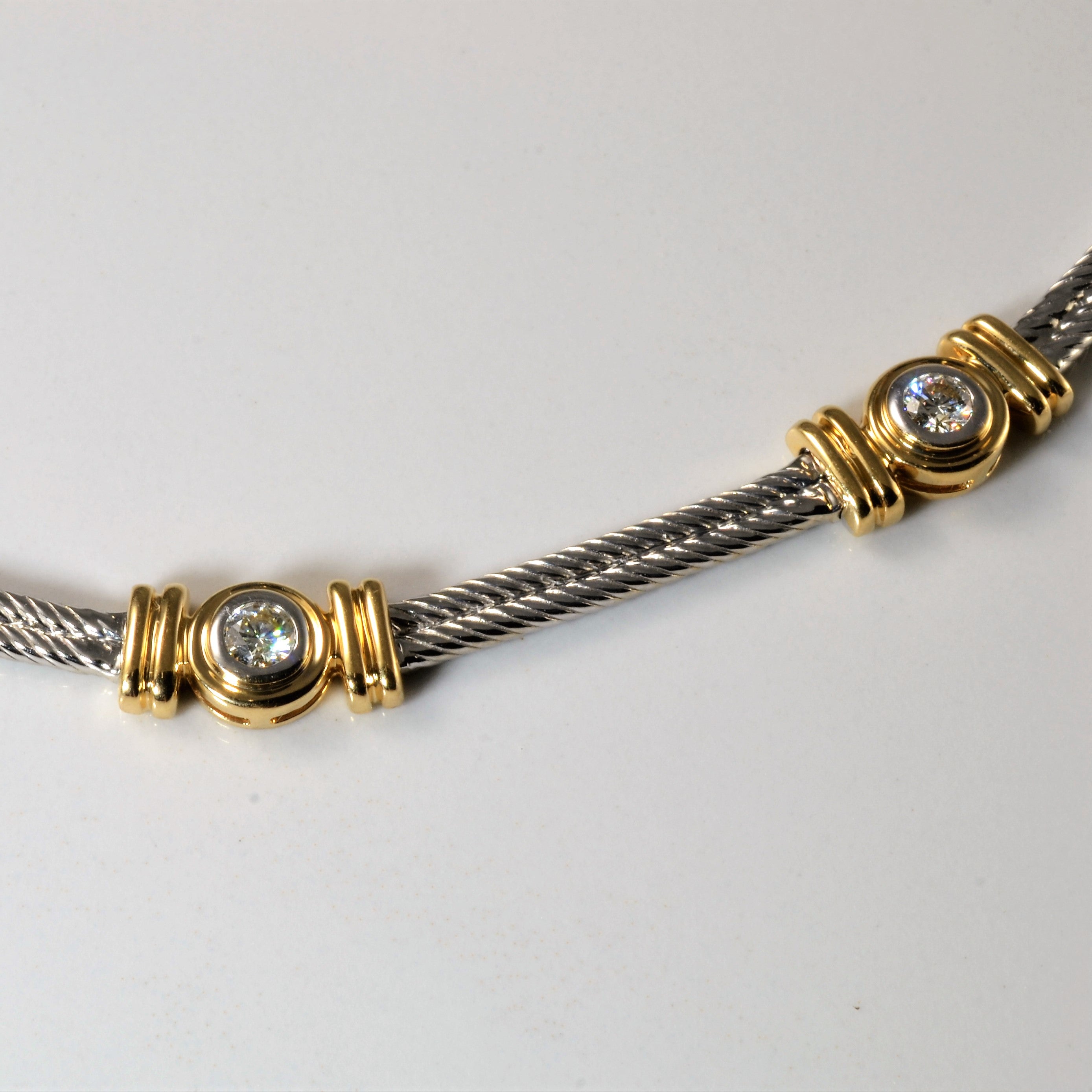 Two Tone Bezel Set Diamond Station Necklace | 1.05ctw | 17" |