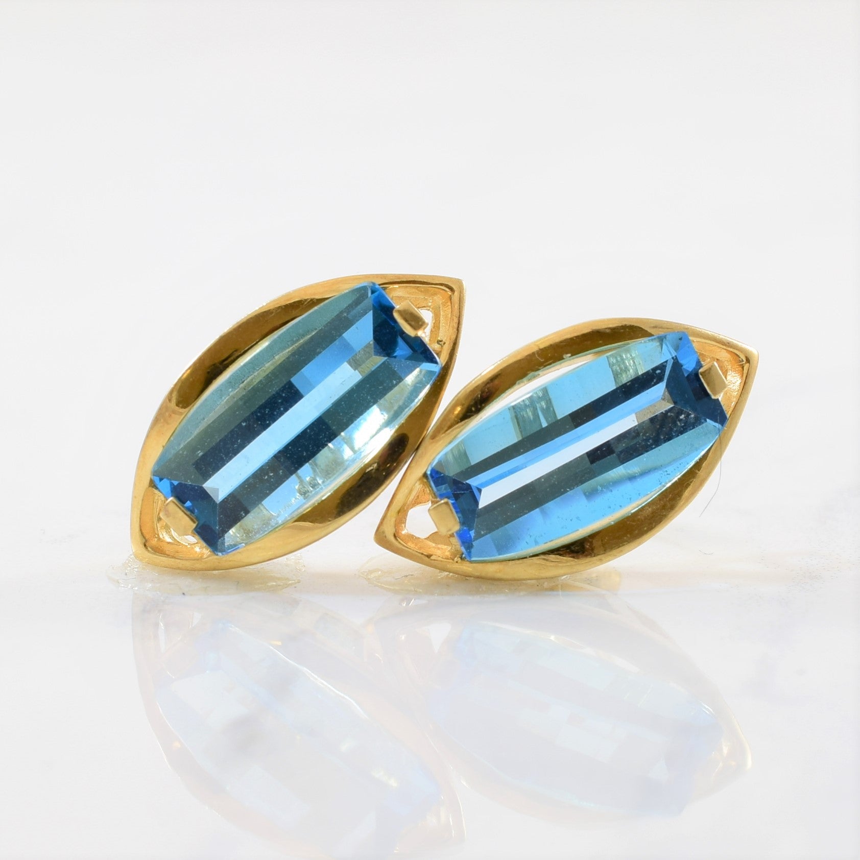 Marquise Shaped Fancy Cut Blue Topaz Earrings | 10.00ctw |