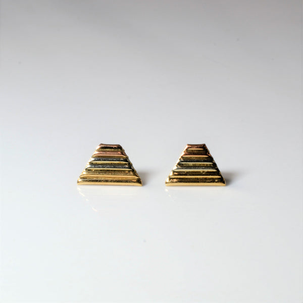 Tri Tone Pyramid Stud Earrings |