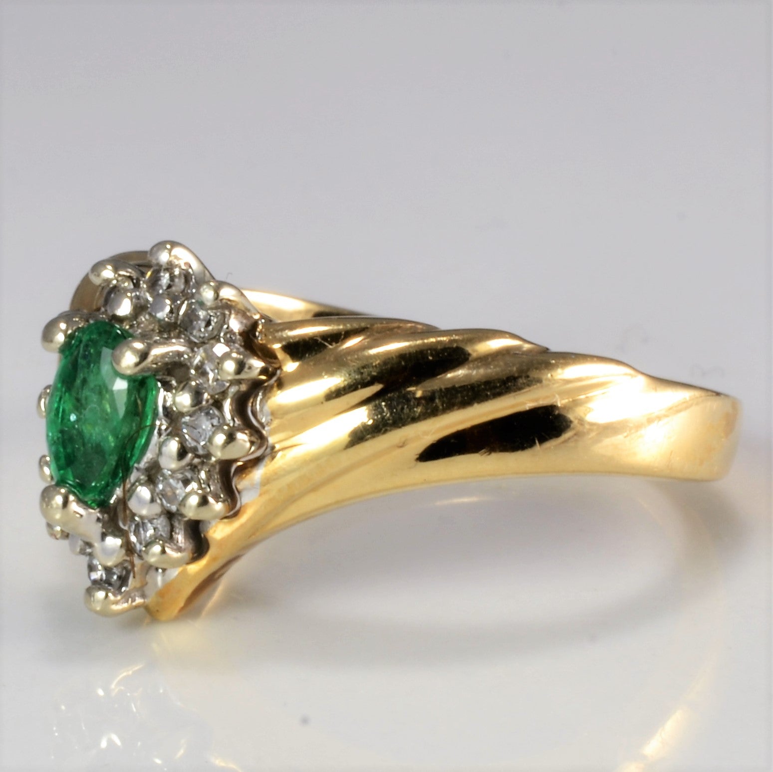 Chevron Cluster Diamond & Emerald Ring | 0.14 ctw, SZ 4.25 |