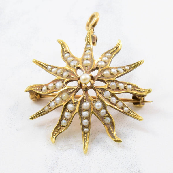 Antique Sun Seed Pearl Convertible Pendant Brooch