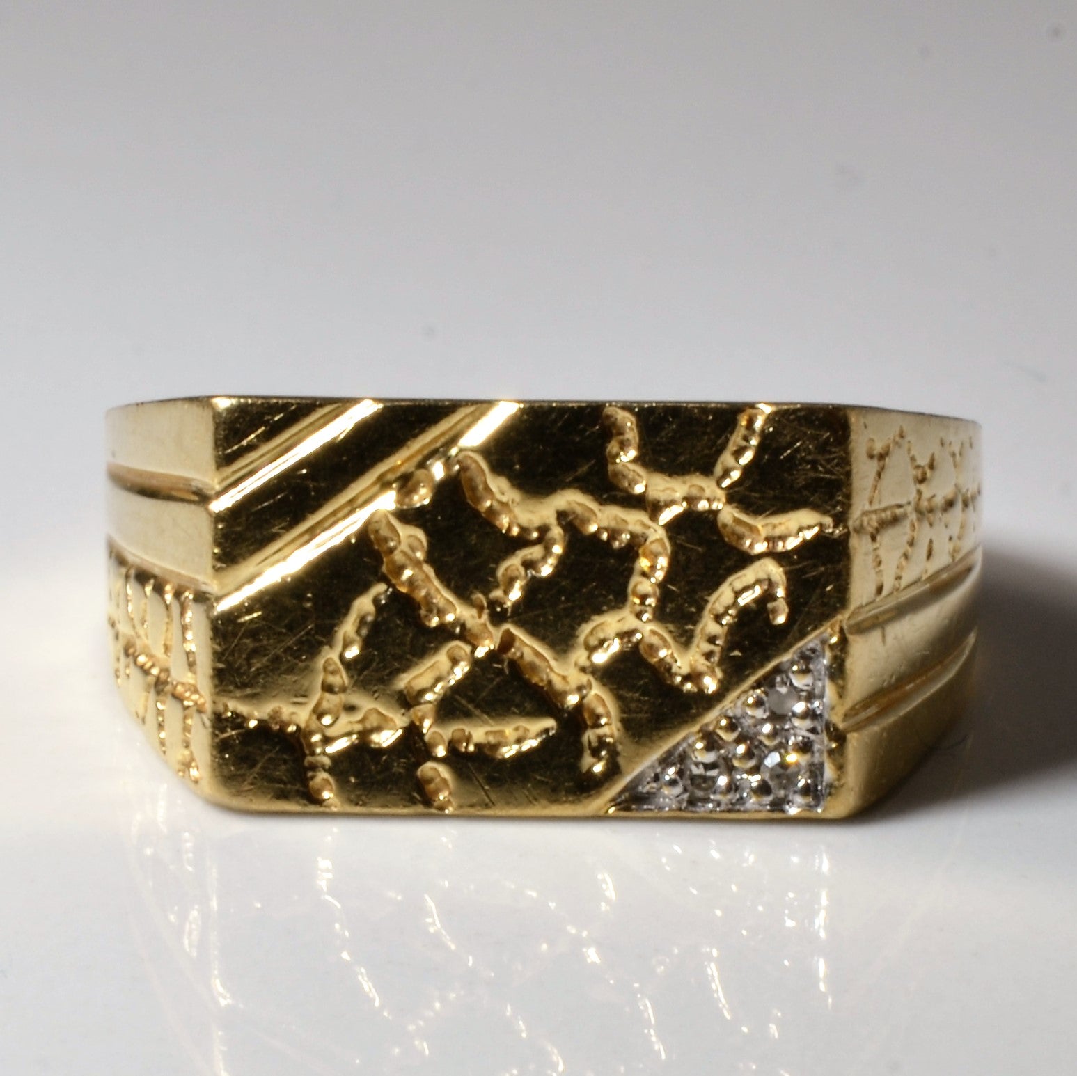 Nugget Textured Diamond Signet Ring | 0.015ctw | SZ 11.75 |