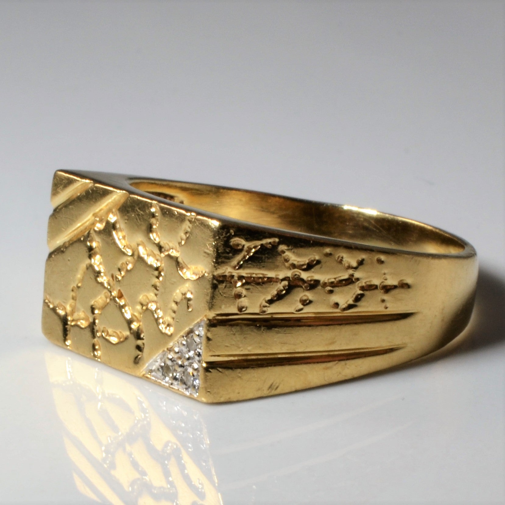 Nugget Textured Diamond Signet Ring | 0.015ctw | SZ 11.75 |