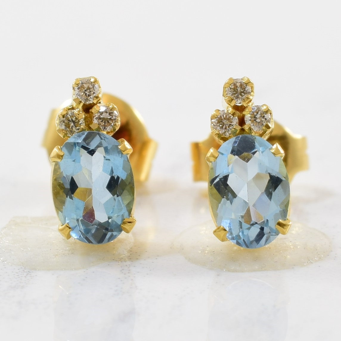 Aquamarine & Diamond Stud Earrings | 0.10ctw, 1.50ctw |