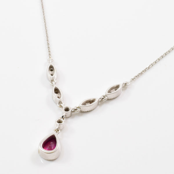 Pear Cut Ruby Diamond Drop Necklace | 0.12ctw, 0.33ct | 16