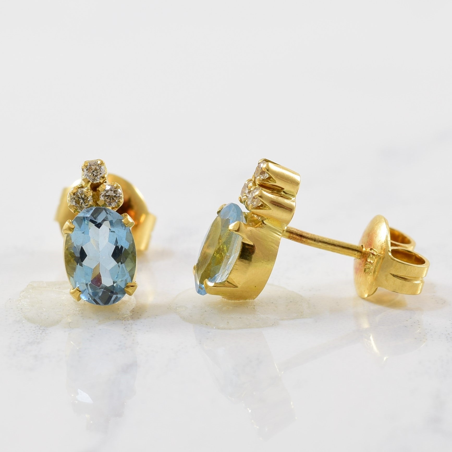 Aquamarine & Diamond Stud Earrings | 0.10ctw, 1.50ctw |