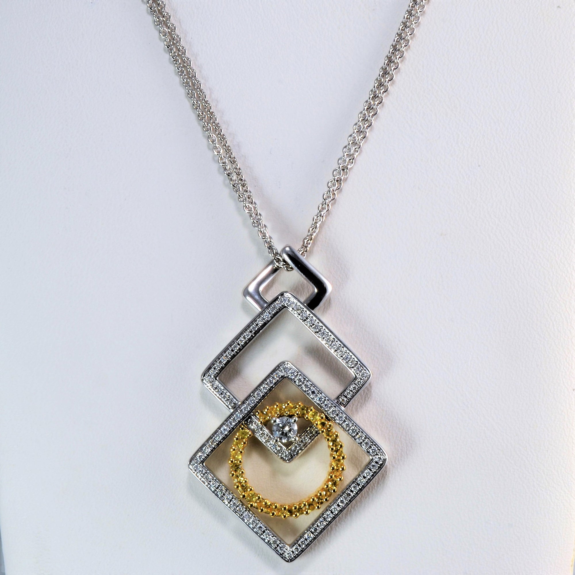 Textured Pave Diamond & Sapphire Pendant Necklace | 0.35 ctw, 18''|