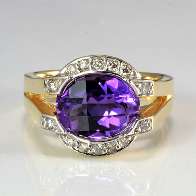 Halo Style Split Shank Amethyst & Diamond Ring | 0.10 ctw, SZ 6.25 |