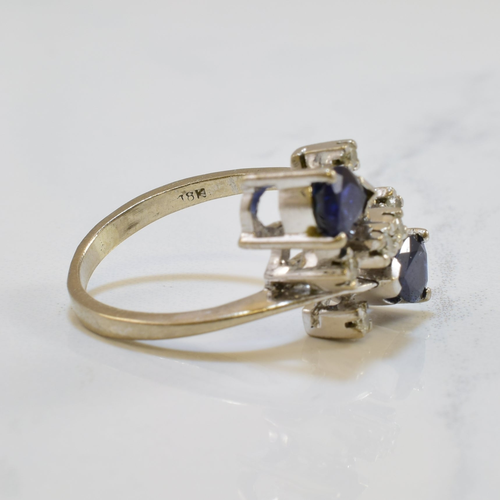 Blue Sapphire & Diamond Bypass Ring | 1.00ctw, 0.12ctw | SZ 4.75 |