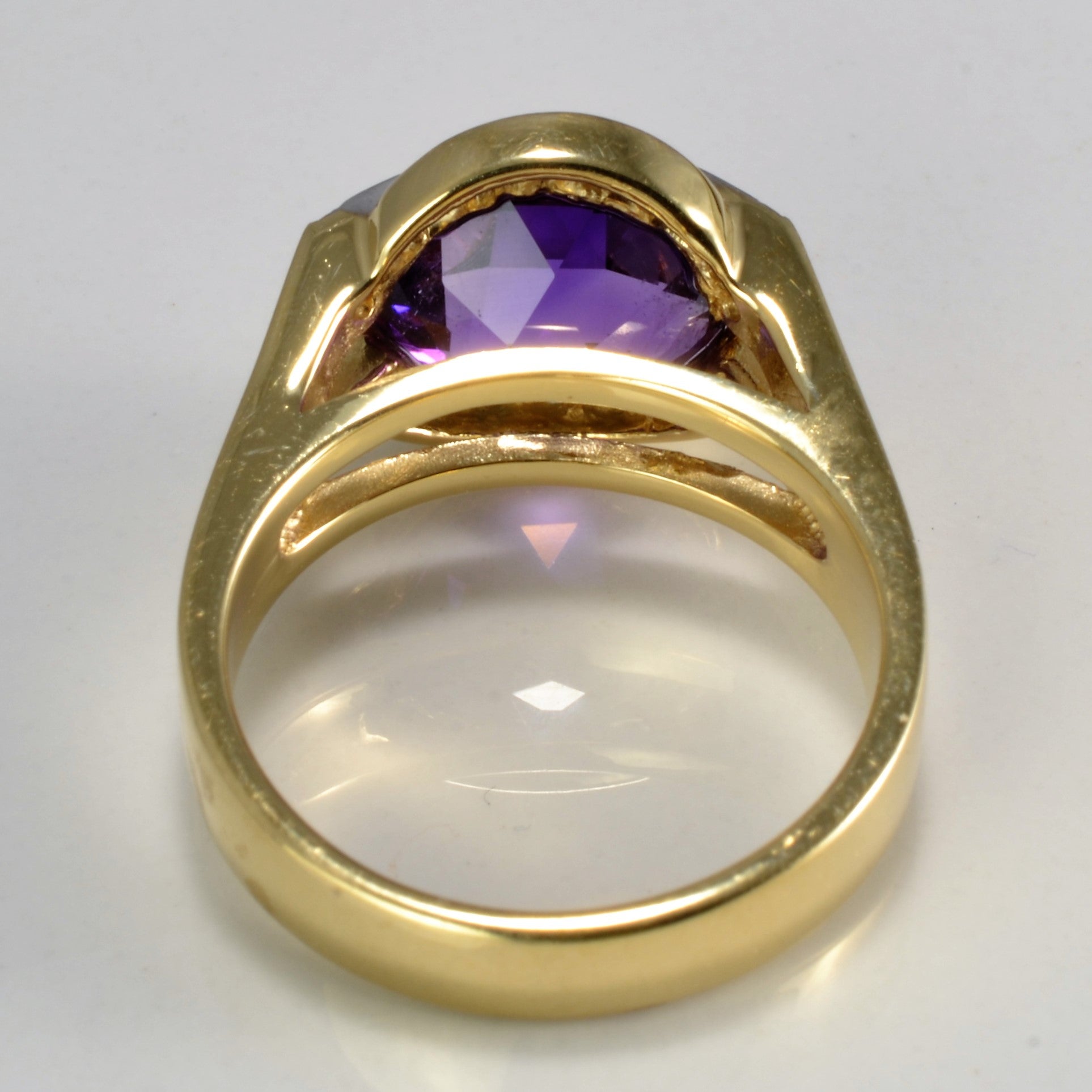 Halo Style Split Shank Amethyst & Diamond Ring | 0.10 ctw, SZ 6.25 |
