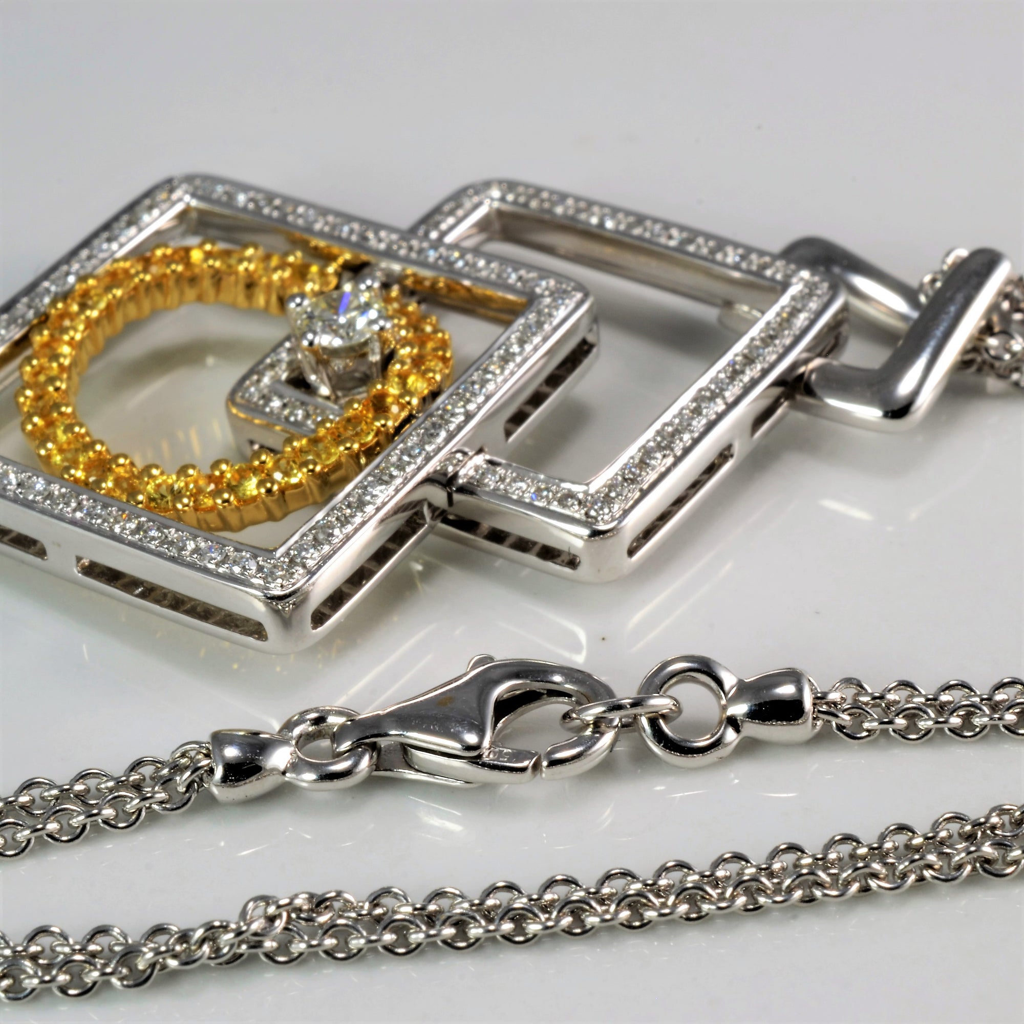 Textured Pave Diamond & Sapphire Pendant Necklace | 0.35 ctw, 18''|