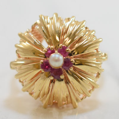 Ruby & Pearl Cocktail Ring | 0.30ctw, 0.14ct | SZ 7.25 |
