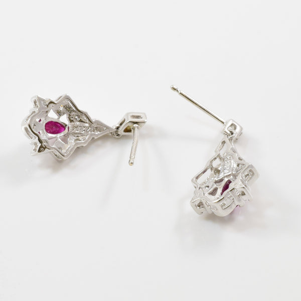 Pear Cut Ruby & Diamond Drop Earrings | 0.10ctw, 0.30ctw |