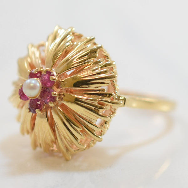 Ruby & Pearl Cocktail Ring | 0.30ctw, 0.14ct | SZ 7.25 |