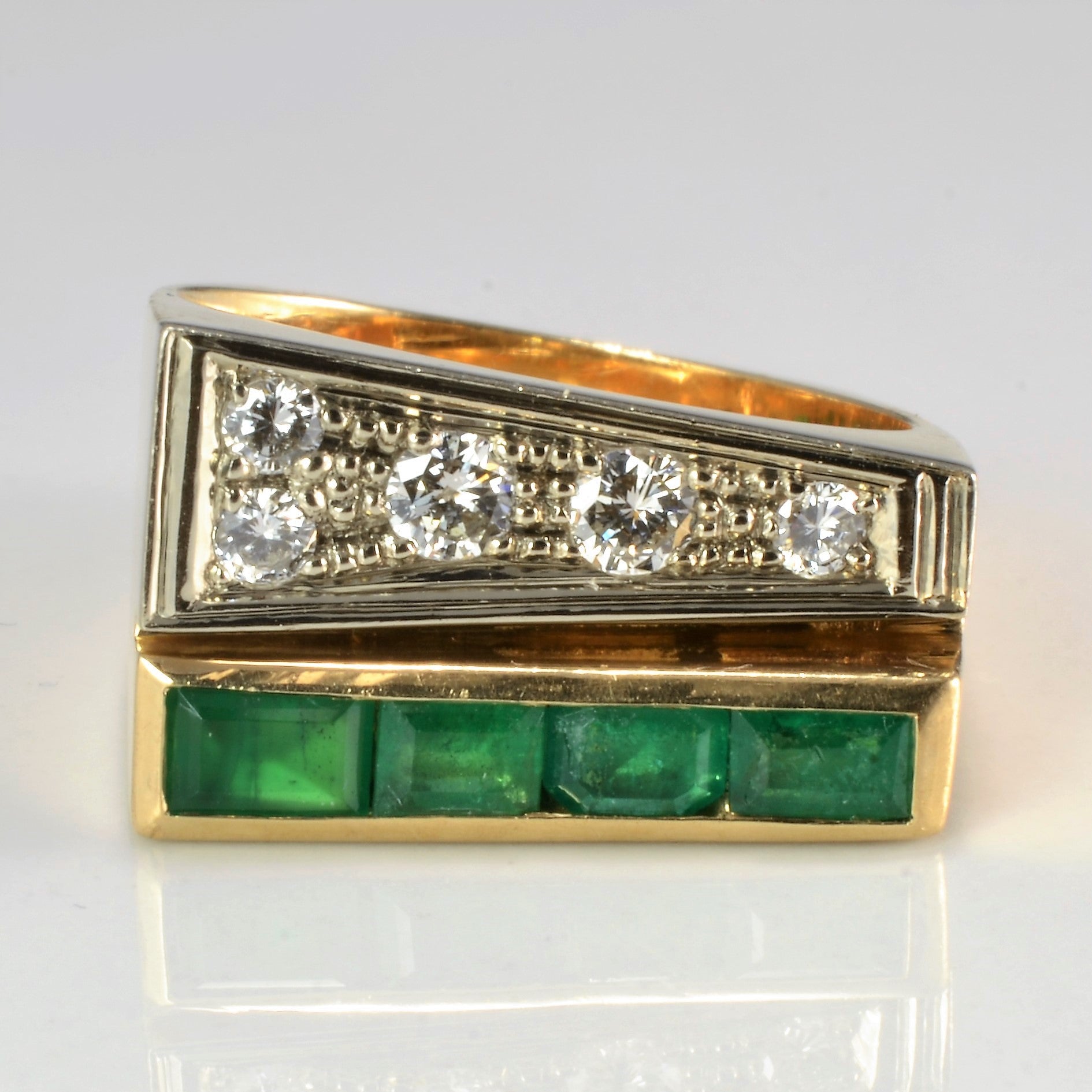 Offset Diamond & Emerald Heavy Ring | 0.25 ctw, SZ 7.5 |