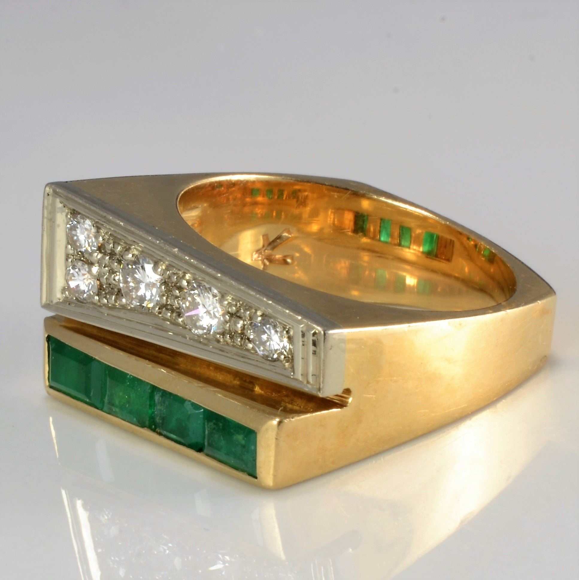 Offset Diamond & Emerald Heavy Ring | 0.25 ctw, SZ 7.5 |