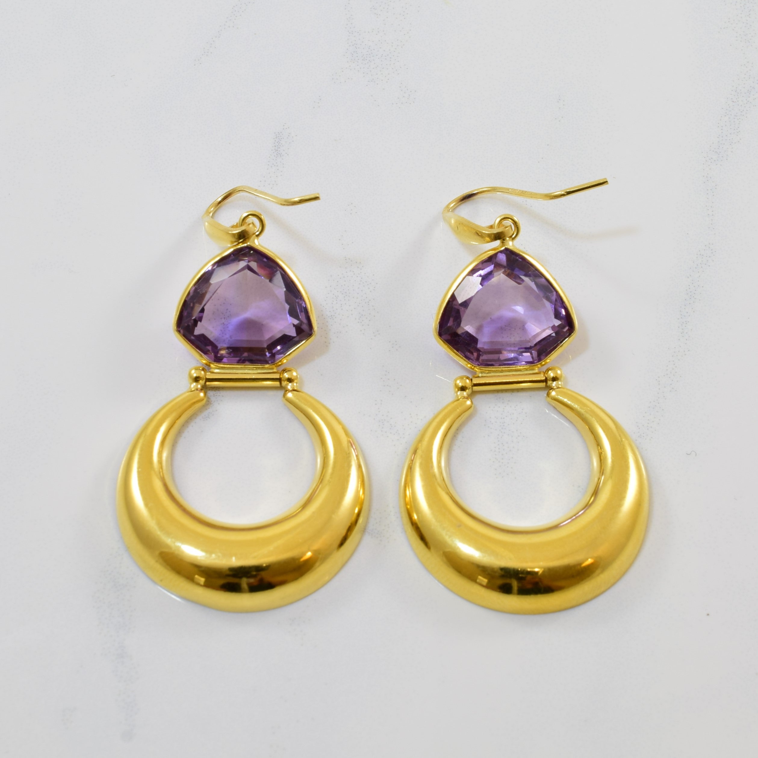 'Le Gi' Triangular Amethyst Drop Earrings | 19.00ctw |