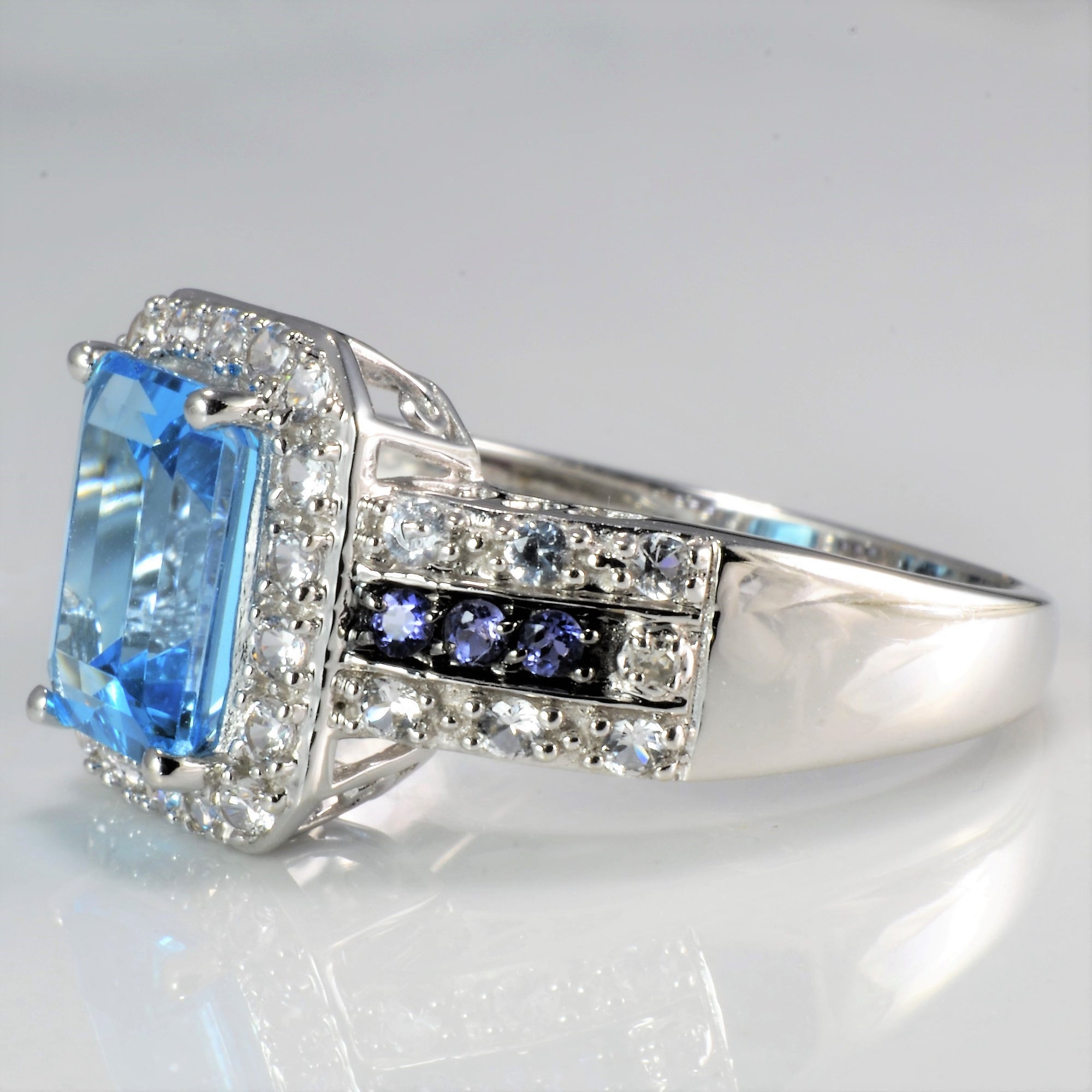 Multi- Gemstone Ladies Halo Ring | SZ 7 |