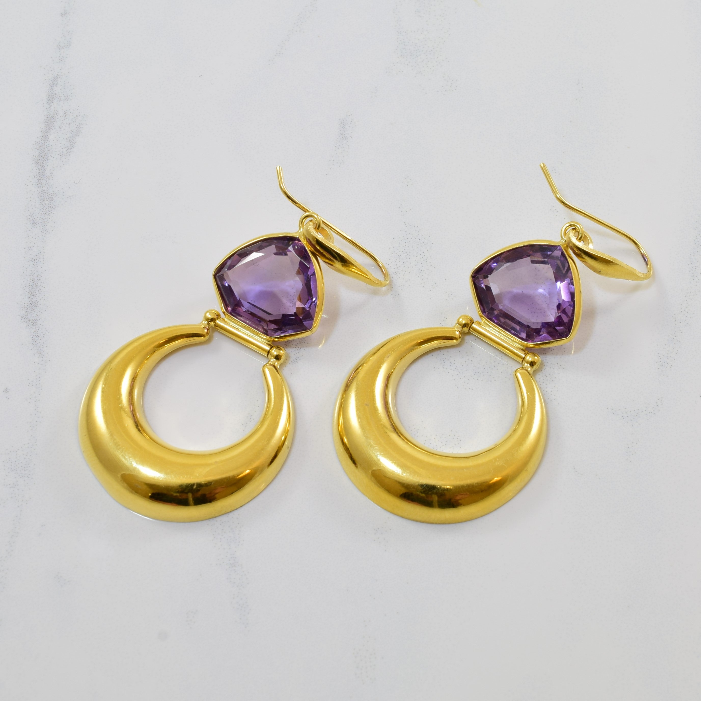 'Le Gi' Triangular Amethyst Drop Earrings | 19.00ctw |