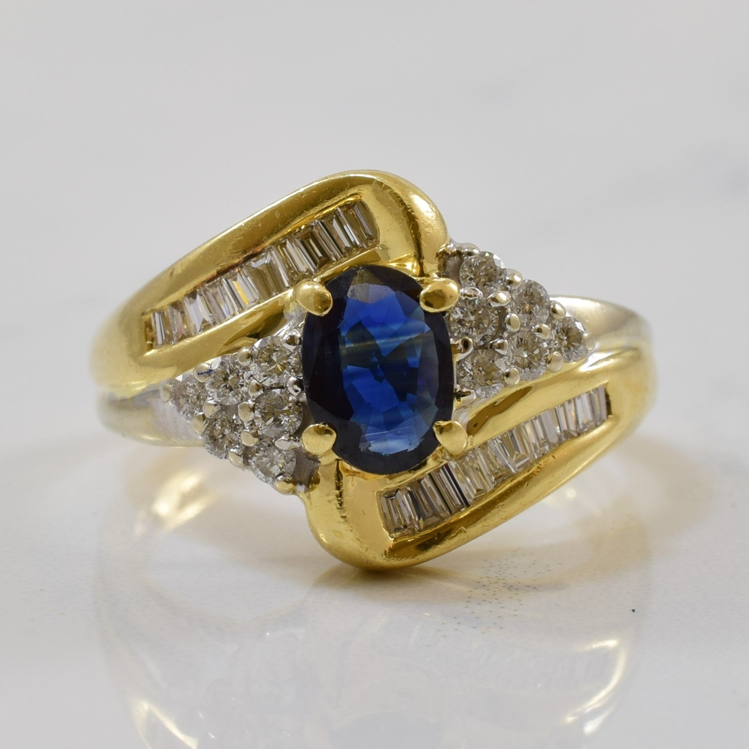 Blue Sapphire & Diamond Bypass Ring | 1.15ct, 0.30ctw | SZ 6.75 |