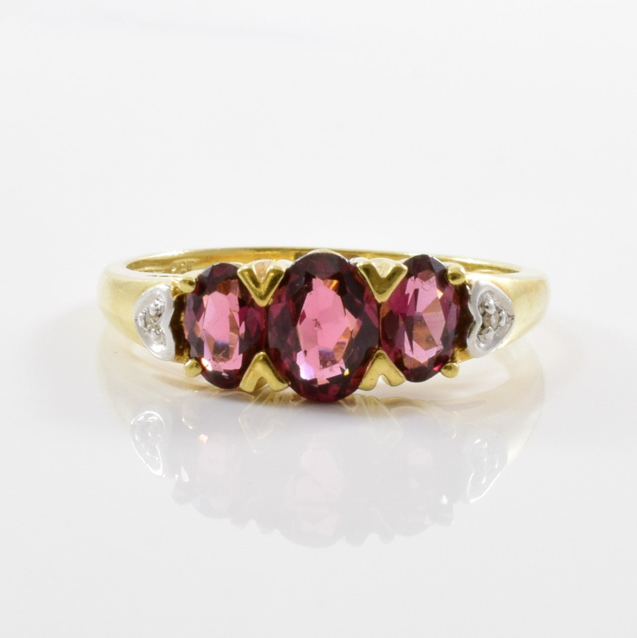 Three Stone Garnet & Diamond Ring | 0.01ctw, 1.50ctw | SZ 8.75 |