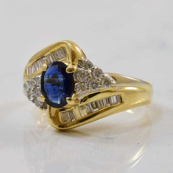 Blue Sapphire & Diamond Bypass Ring | 1.15ct, 0.30ctw | SZ 6.75 |