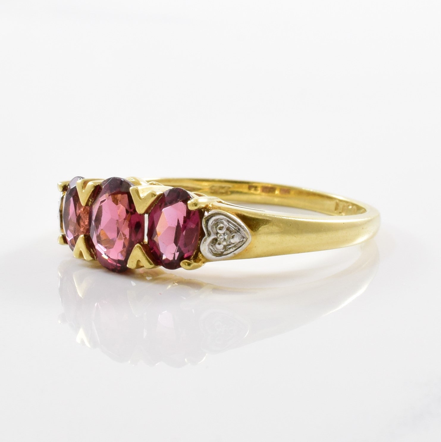 Three Stone Garnet & Diamond Ring | 0.01ctw, 1.50ctw | SZ 8.75 |