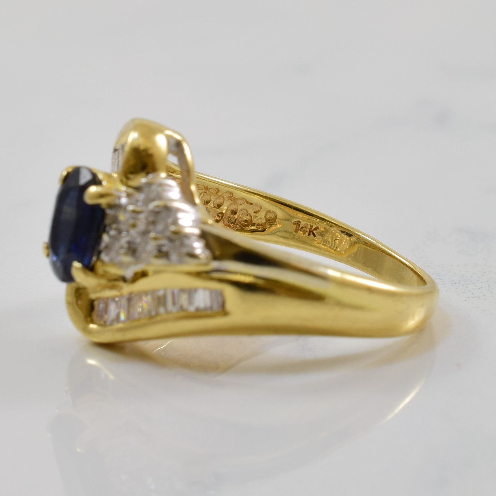 Blue Sapphire & Diamond Bypass Ring | 1.15ct, 0.30ctw | SZ 6.75 |
