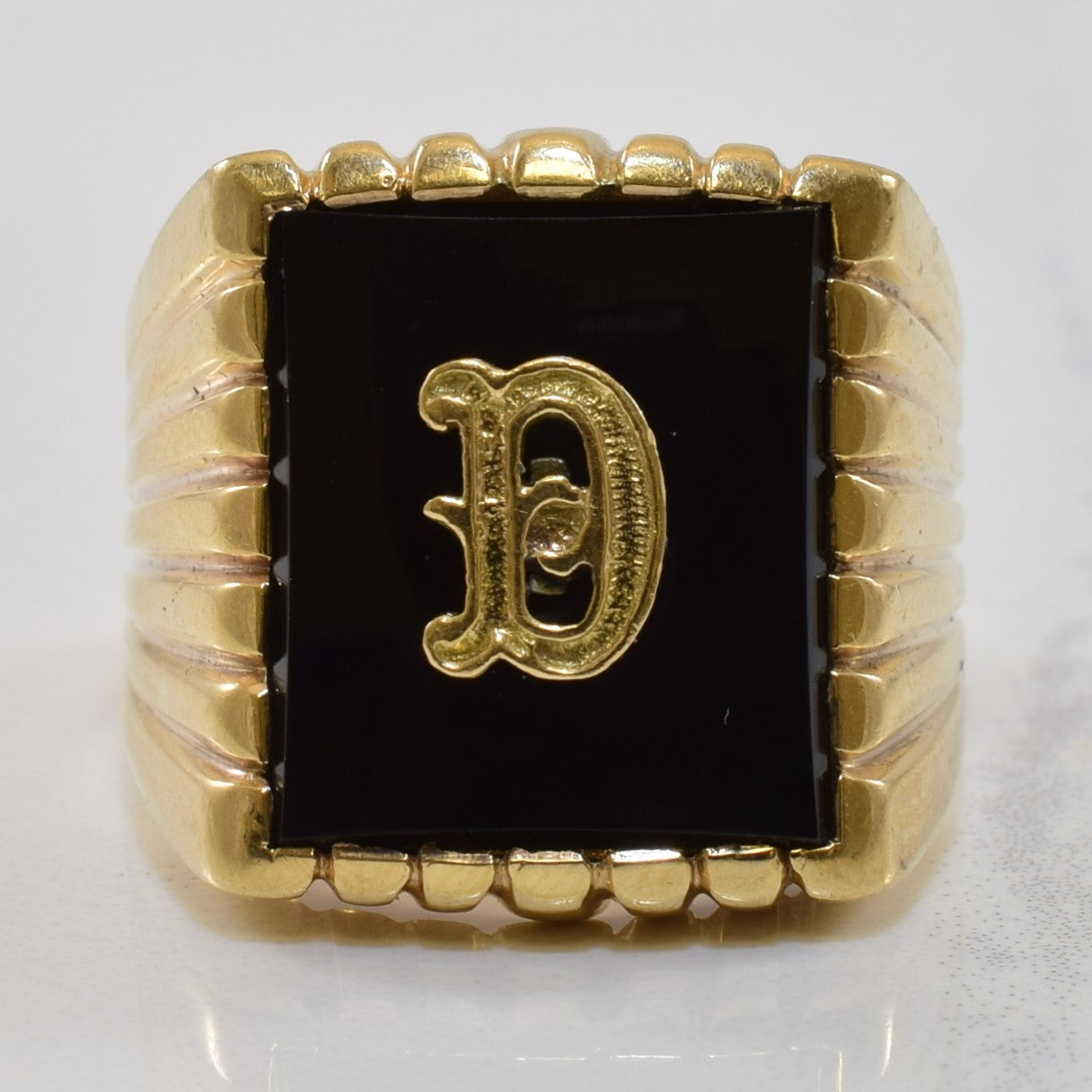 Onyx Initial 'D' Signet Ring | 5.00ct | SZ 7 |