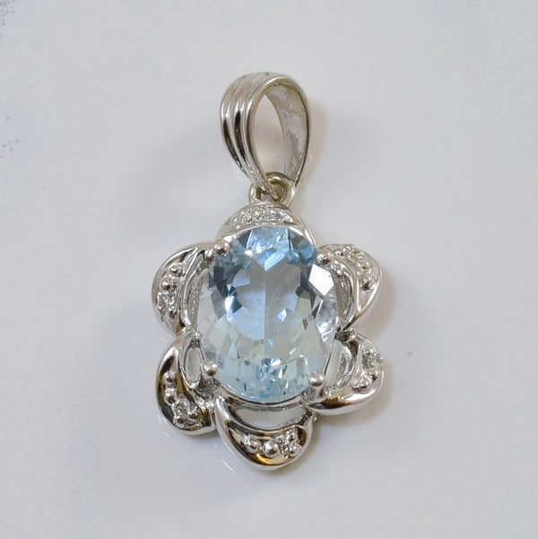 Aquamarine & Diamond Floral Halo Pendant | 1.70ct, 0.03ctw |