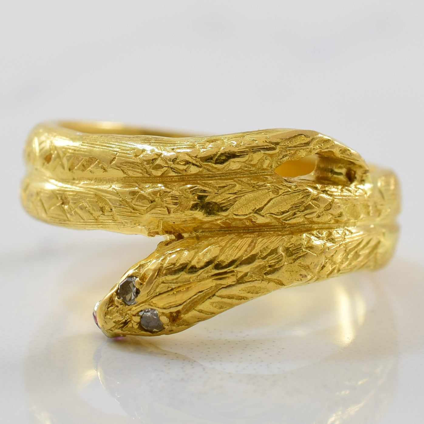 Victorian Era Diamond & Ruby Serpent Wrap Ring | 0.02ctw, 0.05ct | SZ 6 |