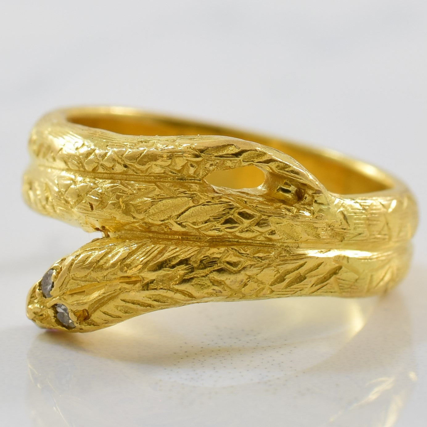 Victorian Era Diamond & Ruby Serpent Wrap Ring | 0.02ctw, 0.05ct | SZ 6 |