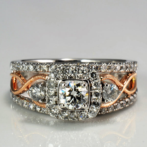 Pave Diamond Two Tone Engagement Ring | 0.72 ctw, SZ 7 | VS2, H |