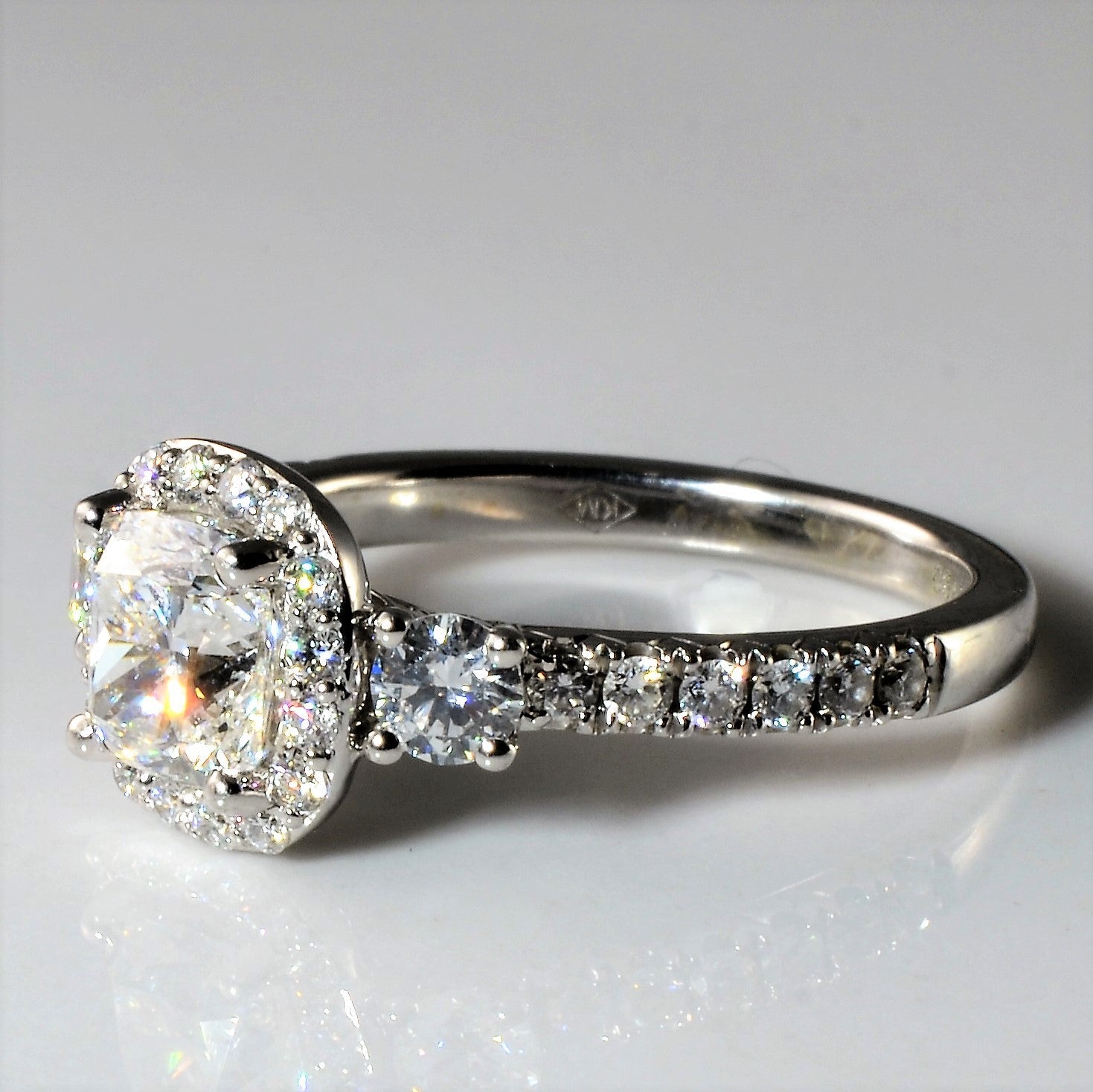 Cushion Cut Three Stone GIA Certified Engagement Ring | 1.58ctw | SZ 6.25 |