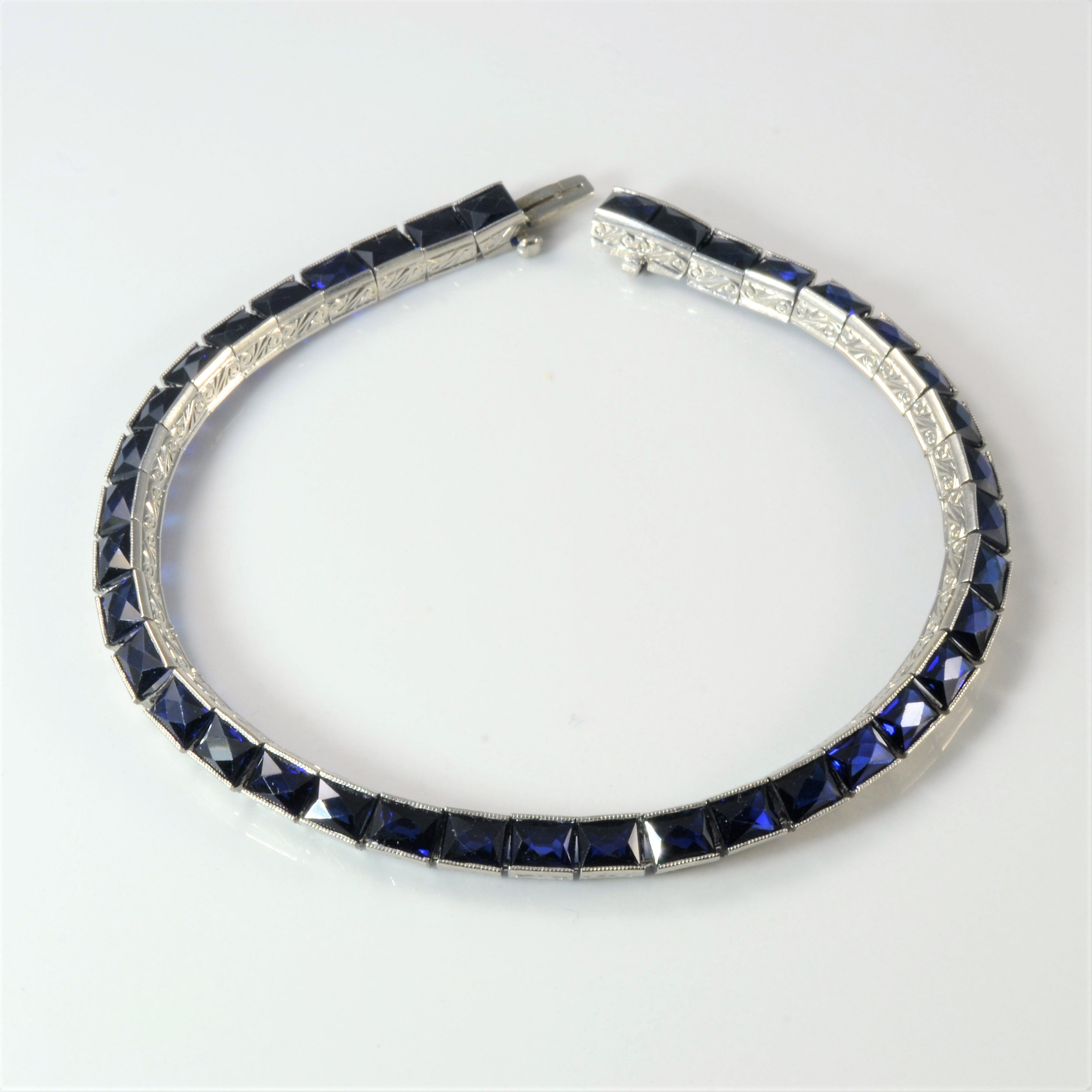 Art Deco French Cut Sapphire Tennis Bracelet | 3.15ctw | 8" |