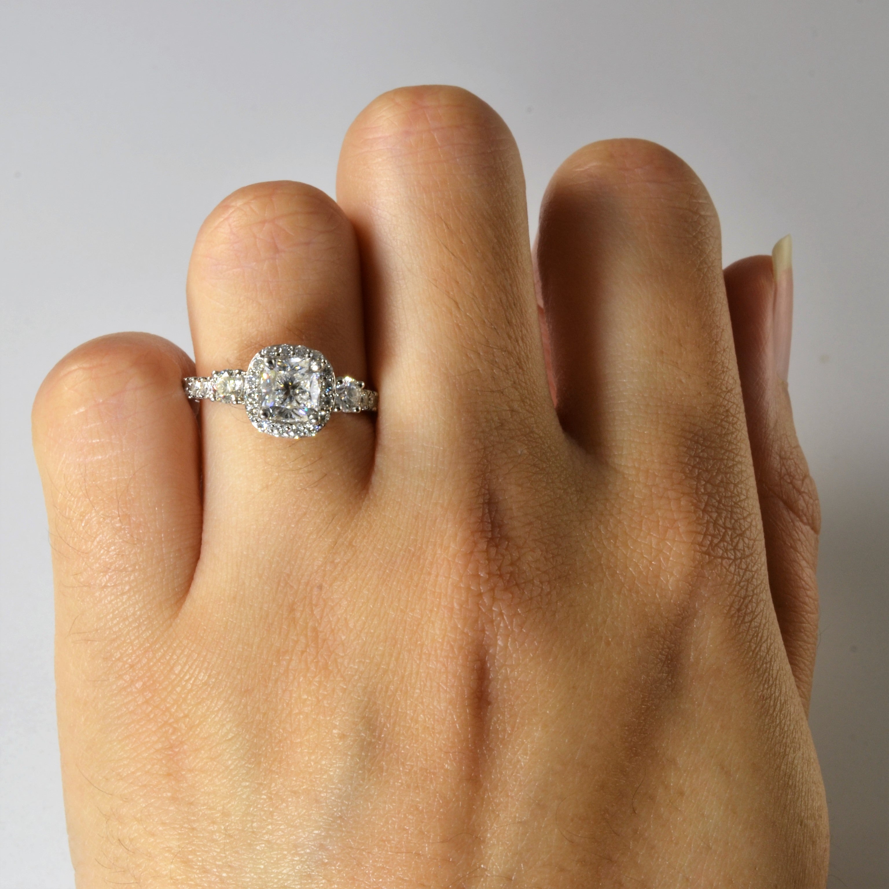 Cushion Cut Three Stone GIA Certified Engagement Ring | 1.58ctw | SZ 6.25 |