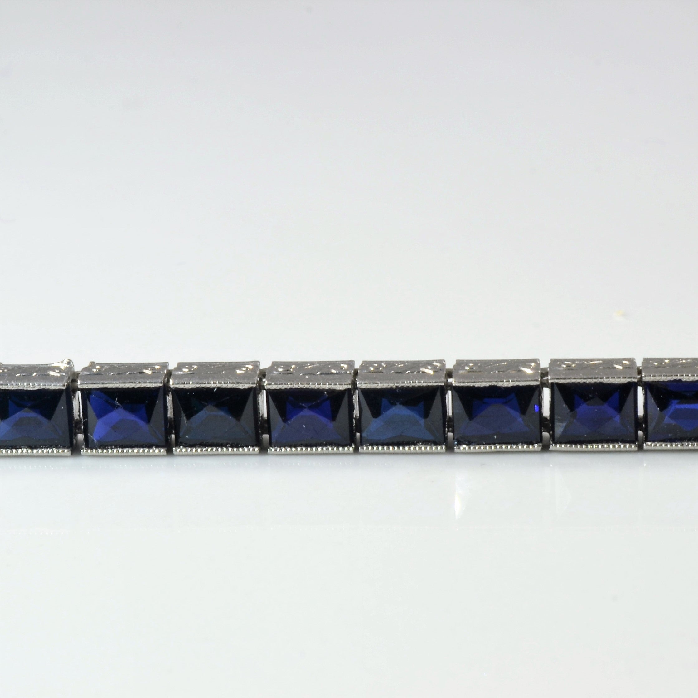 Art Deco French Cut Sapphire Tennis Bracelet | 3.15ctw | 8" |