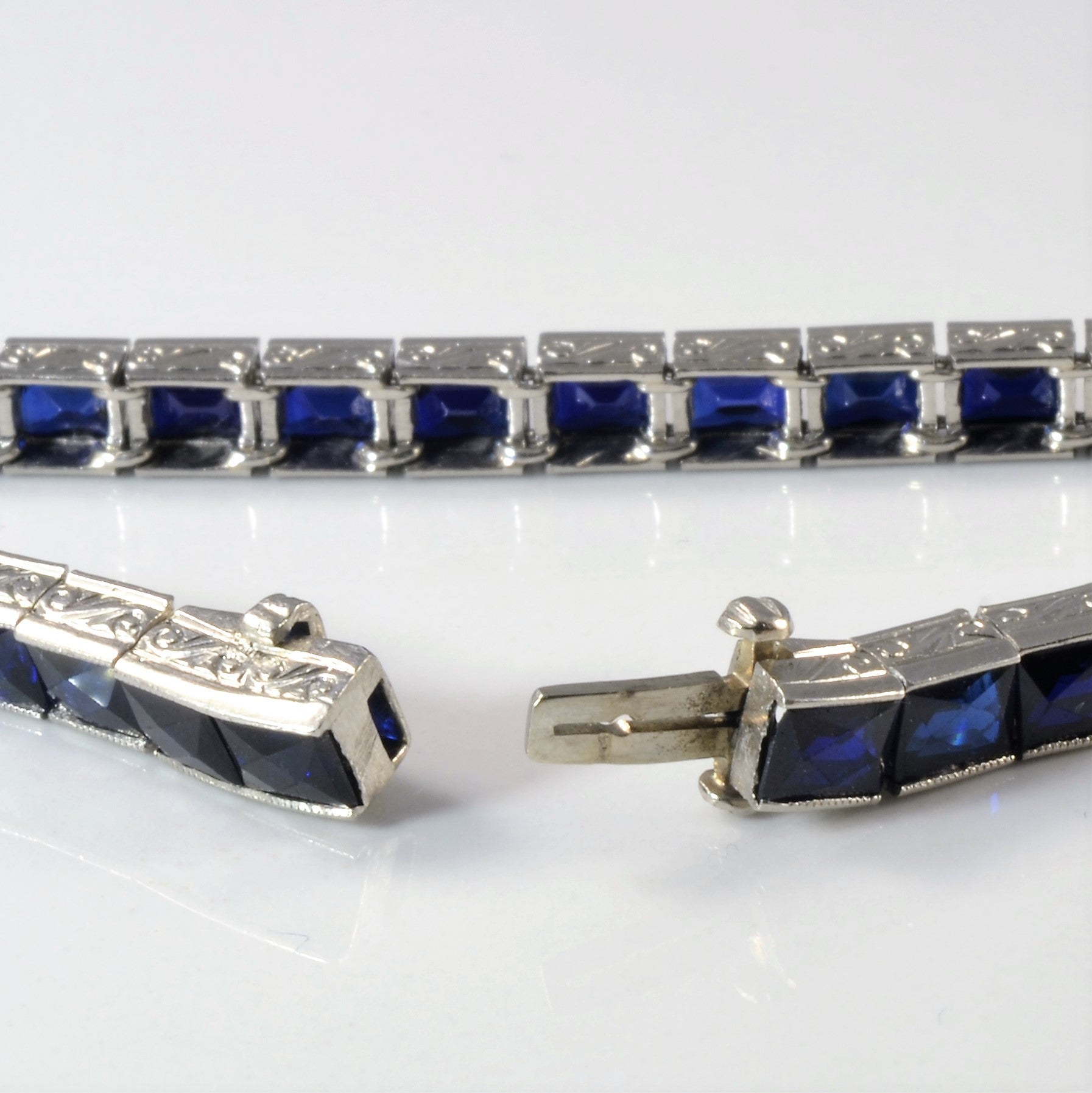 Art Deco French Cut Sapphire Tennis Bracelet | 3.15ctw | 8" |