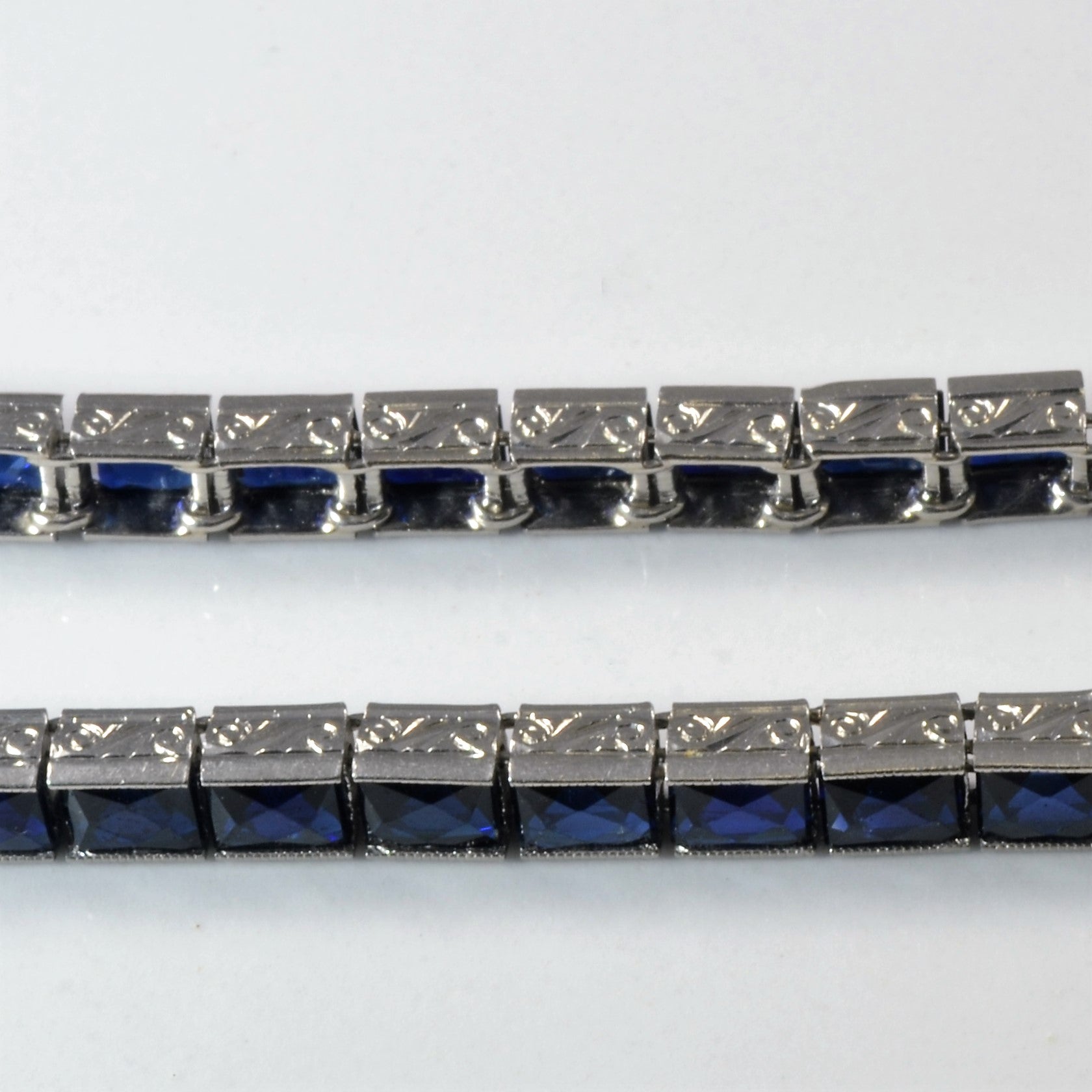 Art Deco French Cut Sapphire Tennis Bracelet | 3.15ctw | 8" |