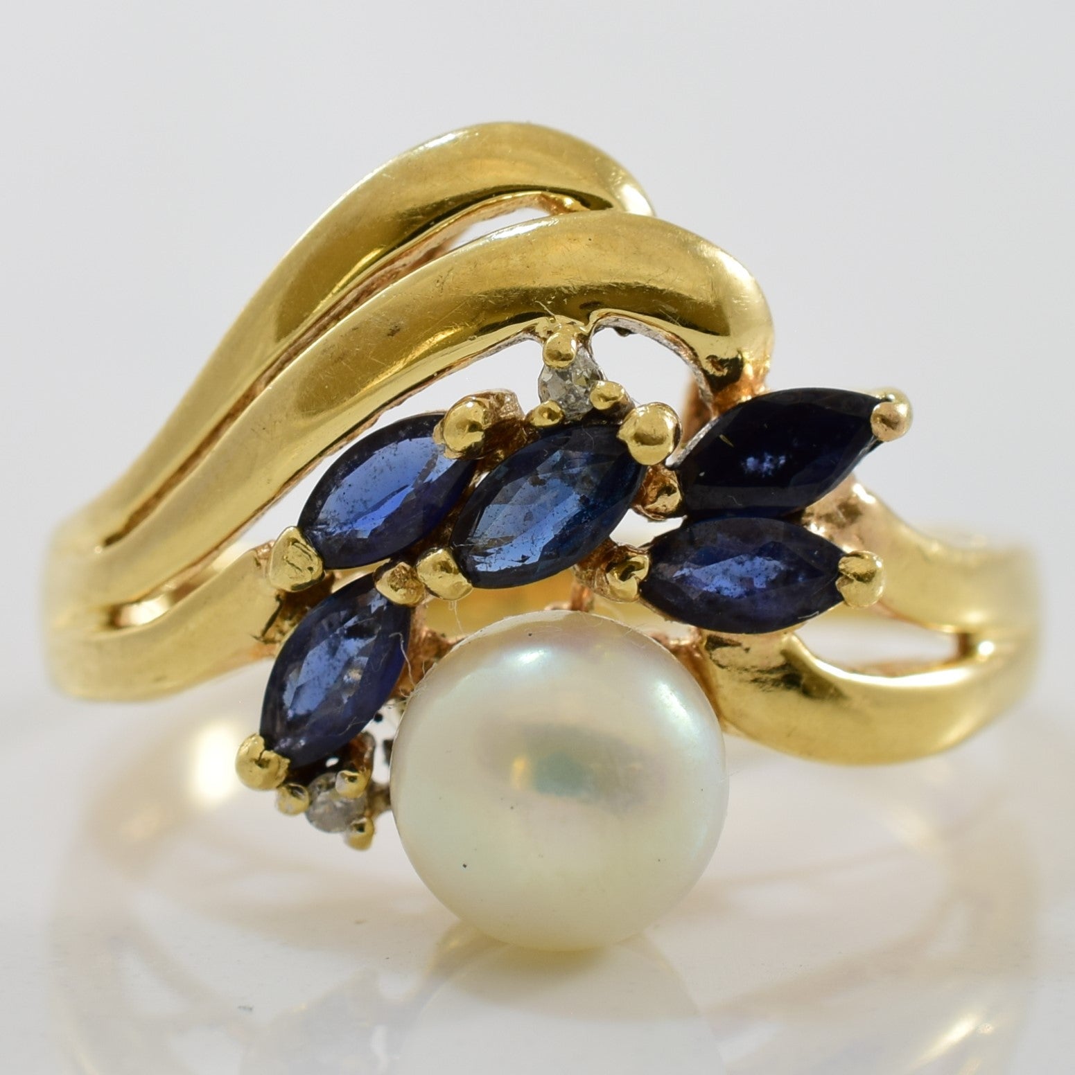Sapphire & Pearl Bypass Cocktail Ring | 0.50ctw, 2.00ct | SZ 8.5 |