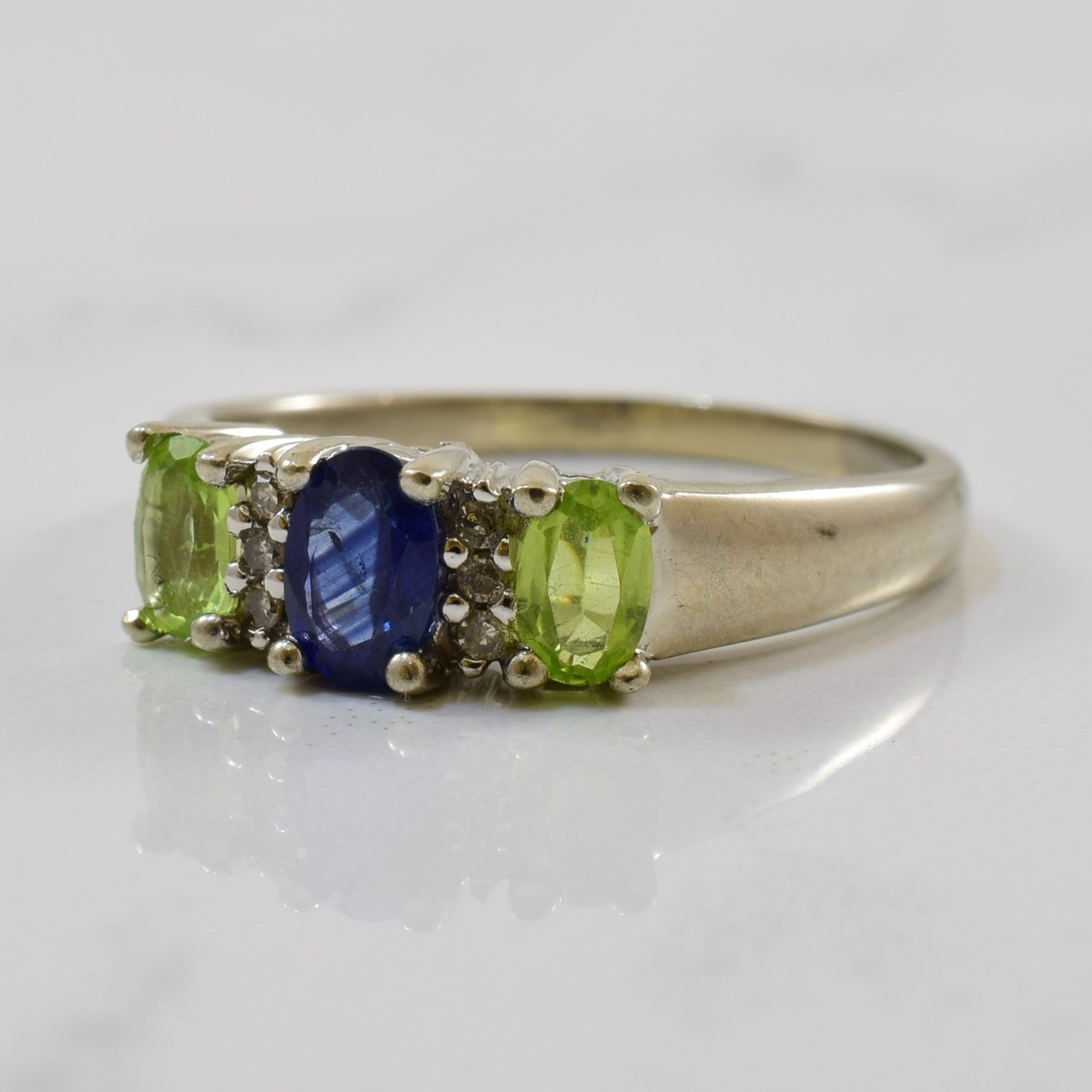 Sapphire & Peridot Three Stone Ring | 0.69ct, 0.50ctw, 0.03ctw | SZ 9.5 |