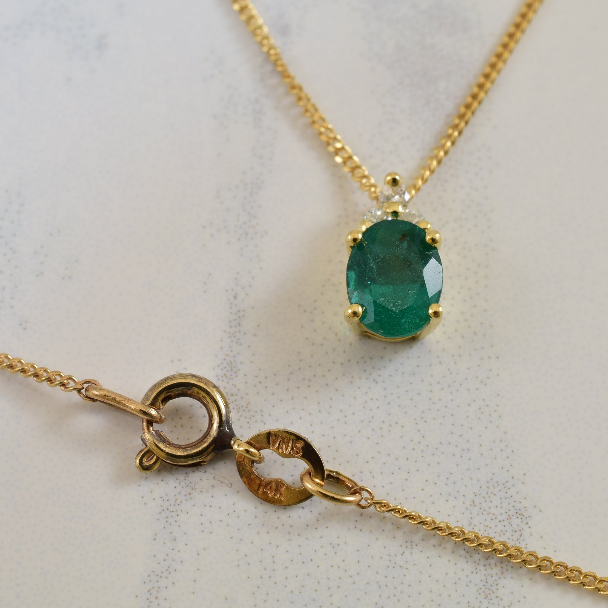 Oval Emerald & Diamond Necklace | 0.65ct, 0.06ctw | 18