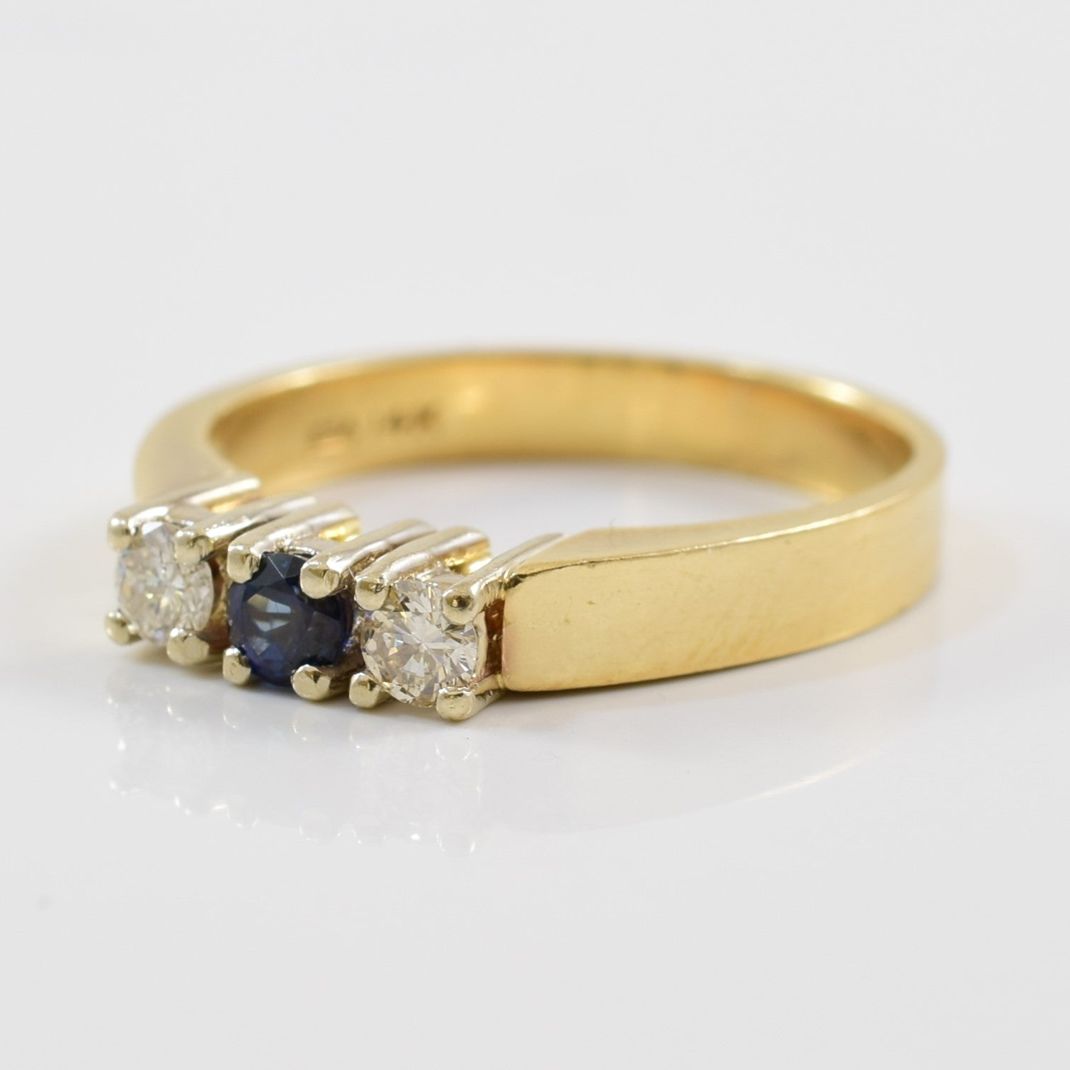 Three Stone Diamond & Sapphire Ring | 0.18ctw, 0.15ct | SZ 6.75 |